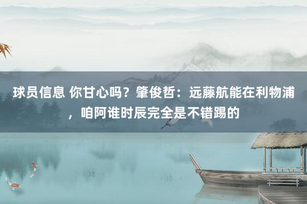 球员信息 你甘心吗？肇俊哲：远藤航能在利物浦，咱阿谁时辰完全是不错踢的