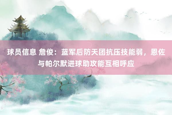 球员信息 詹俊：蓝军后防天团抗压技能弱，恩佐与帕尔默进球助攻能互相呼应