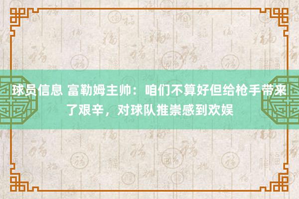 球员信息 富勒姆主帅：咱们不算好但给枪手带来了艰辛，对球队推崇感到欢娱